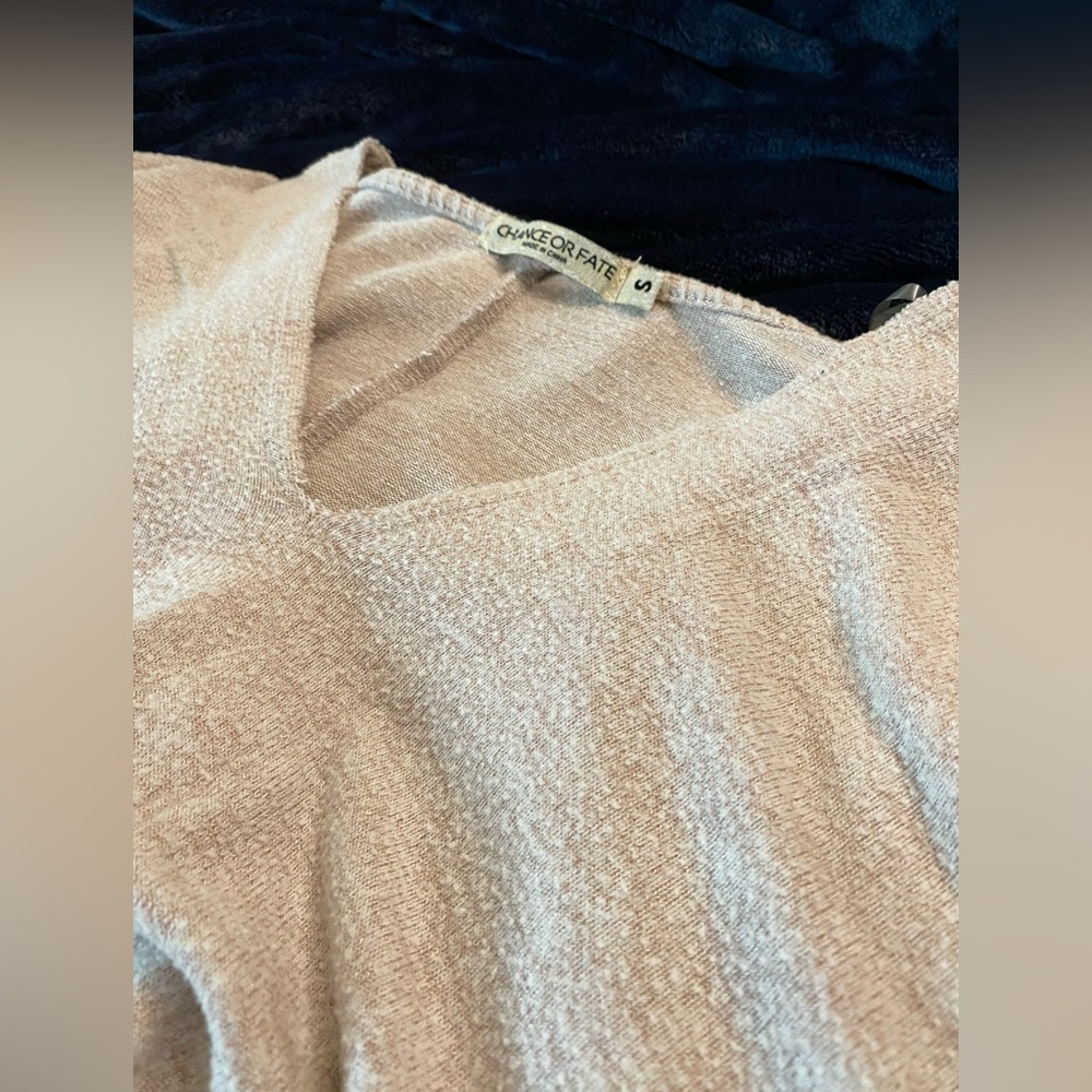 Chance or Fate - Rosey-Beige, V-neck, Oversized, Long Sleeve Shirt - Size Small